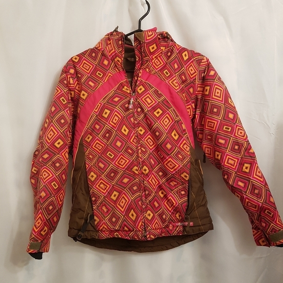 Obermeyer girls size 14 orange geometric print design winter jacket - Picture 1 of 6